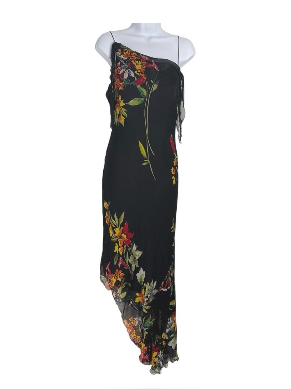 Cache Y2K Silk Floral
Asymmetrical Handkerchief Hem
Dress Vintage